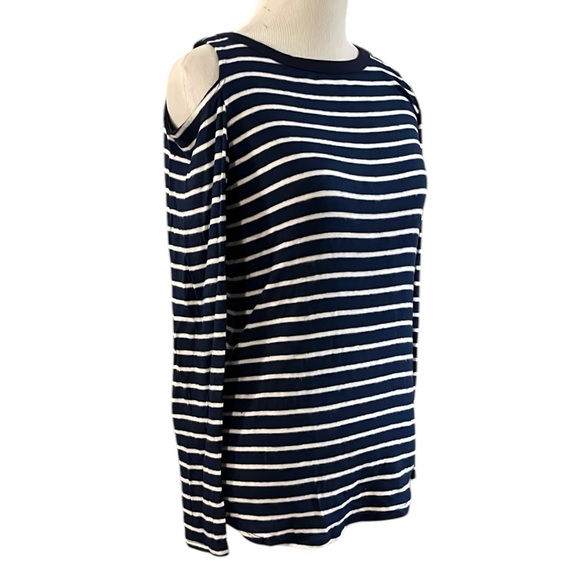 HYE PARK AND LUNE STRIPED COLD SHOULDER BLUE WHITE TOP SIZE 1 SMALL NEW WITH TAG - Picture 1 of 12